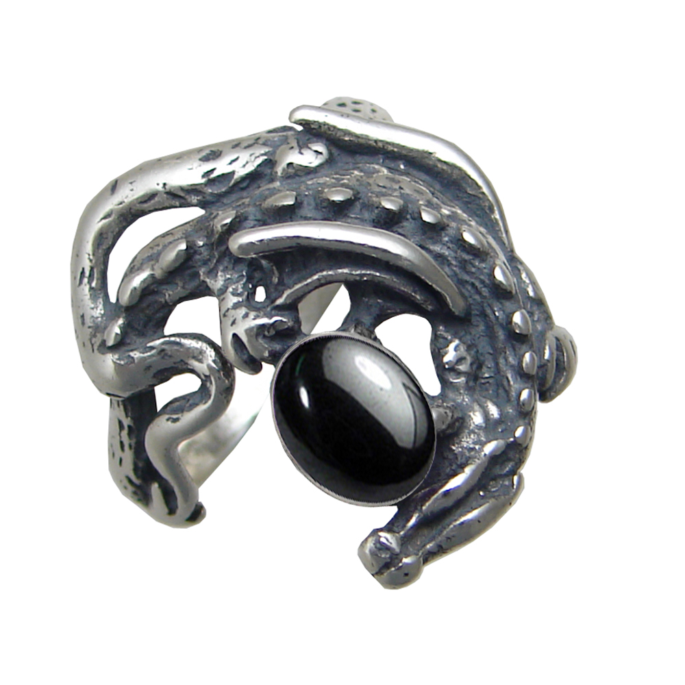 Sterling Silver Dragon of Protection Ring With Hematite Size 12